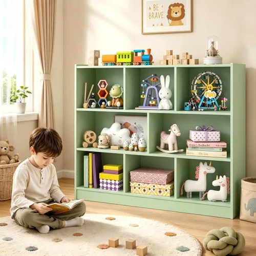 Miniatura 13 de HONEY JOY Organizador de almacenamiento de juguetes para niños, estante de almacenamiento de 8 secciones para preescolar, organizador de estante