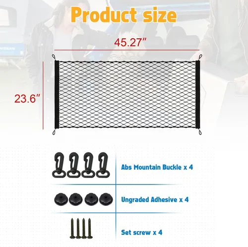 Miniatura 2 de x xotic tech 1 bolsa de red elástica de una sola capa para camiones de carga con gancho accesorios interiores ajuste universal para la mayoría