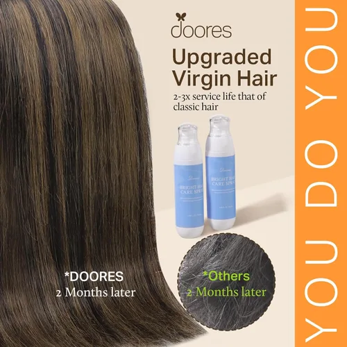 Miniatura 4 de DOORES - Extensiones de cabello humano real, liso, natural con clip, color balayage marrón oscuro a castaño, 12 pulgadas, 7 unidades, 2.82 onzas