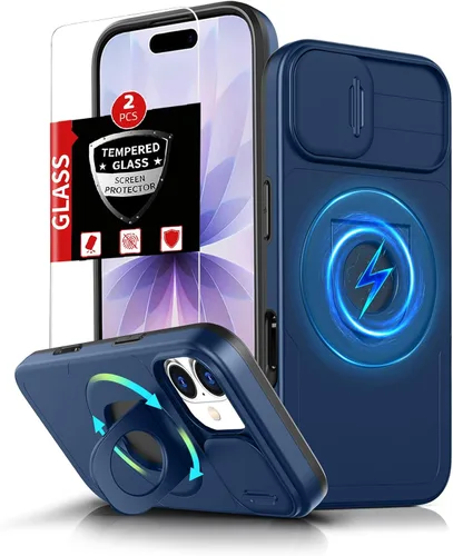 Miniatura 41 de Funda magnética para iPhone 11 Pro compatible con carga inalámbrica MagSafe, con 2 protectores de pantalla, anillo kickstand de 360° integrado +