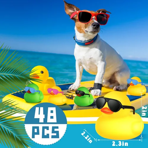 Miniatura 2 de Chivao 48 piezas de mini patos de goma con lentes de sol a granel de pato pequeño regalo juguetes para bañera para crucero de vacaciones fiesta