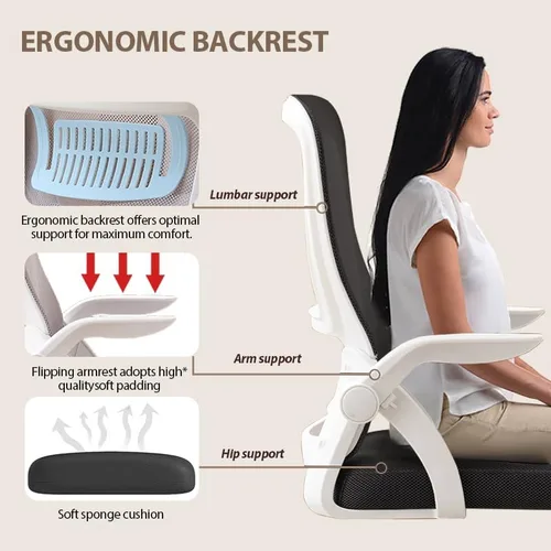 Miniatura 6 de Silla de Oficina, Silla de Escritorio Ergonómica, Silla de Malla Transpirable, Silla Giratoria con Brazos Abatibles y Soporte Lumbar, Silla de negro