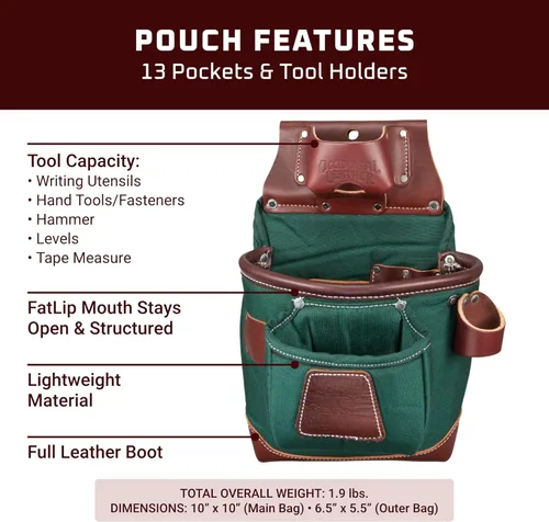 Miniatura 3 de Occidental Leather FatLip - Bolsa para herramientas, 13 bolsillos y portaherramientas, fabricada en Estados Unidos