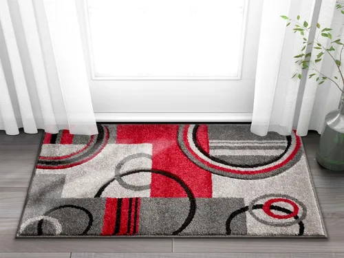 Miniatura 10 de Alfombra de felpa con círculos geométricos grises y rojos de Well Woven - Galaxy Waves (60010), Poliéster & Mezcla de poliéster