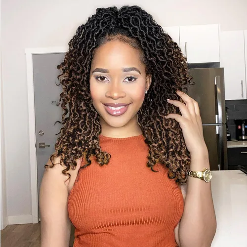 Miniatura 46 de Karida Rastas de cabello sintético de ganchillo de 18 pulgadas, 8 paquetes de cabello de ganchillo preanudado de diosa, rastas sintéticas onduladas