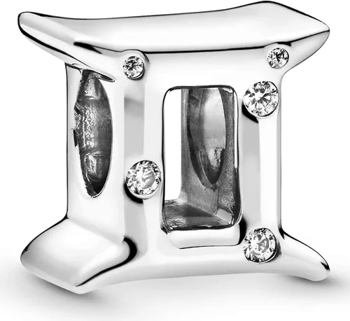 PANDORA Joyería - Dije brillante de circonita cúbica del zodiaco de Géminis regalo para ella plata de ley Metal Circonita cúbica