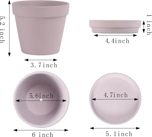 Miniatura 2 de Yishang Macetas grandes de terracota con platillo, paquete de 4 macetas grandes de terracota de 6 pulgadas con orificio de drenaje, maceta con Blanco