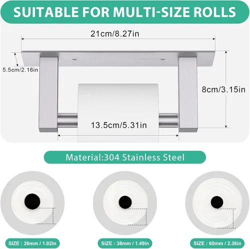 Miniatura 6 de Soporte de papel higiénico de níquel cepillado para baño, montaje en pared, dispensador de papel higiénico comercial de acero inoxidable, soporte