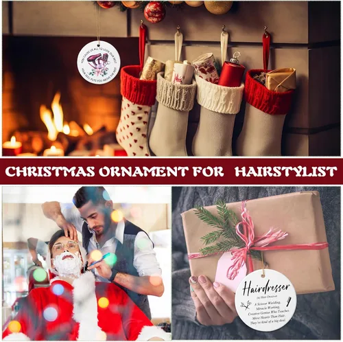 Miniatura 7 de Patelai Adorno de Peluquero de Navidad de Cerámica Colgante Regalo para Estilista de Cabello Adorno de Placa de Peluquero Recuerdo Navideño