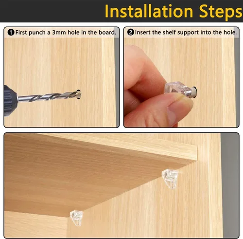 Miniatura 4 de 3 milímetros o 1/8 pulgada Clavijas de soporte para estante, Clavijas de soporte para estante de gabinete, Clavijas de repuesto de plástico Clear 50