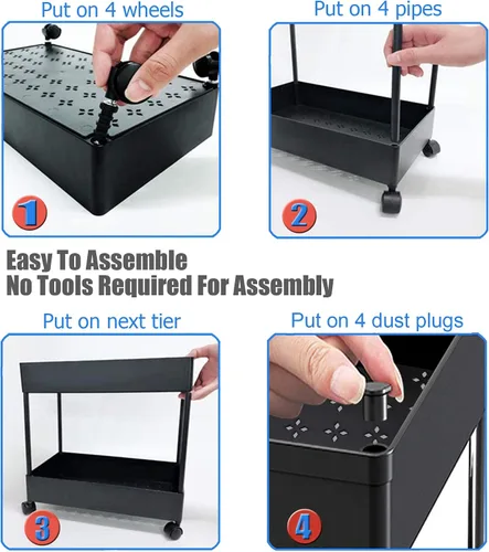 Miniatura 7 de Carrito de cocina delgado de 4 niveles, organizador de baño para lugares estrechos, estante de almacenamiento multiusos, carrito móvil