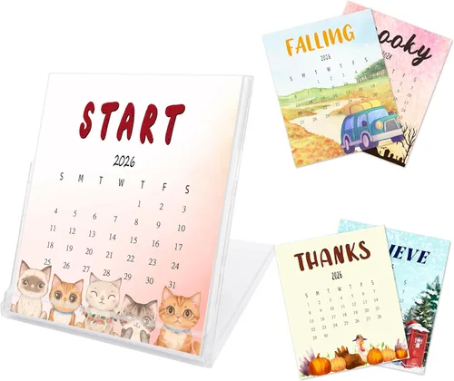 Mini calendario de escritorio 2026-2027, calendario de escritorio de 18 meses divertido estilo CD de acuarela, desde enero de 2026 hasta junio de 18