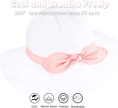 Miniatura 3 de Sombrero de sol para bebé niña con UPF 50+ sombrero de playa ajustable para exteriores con ala ancha