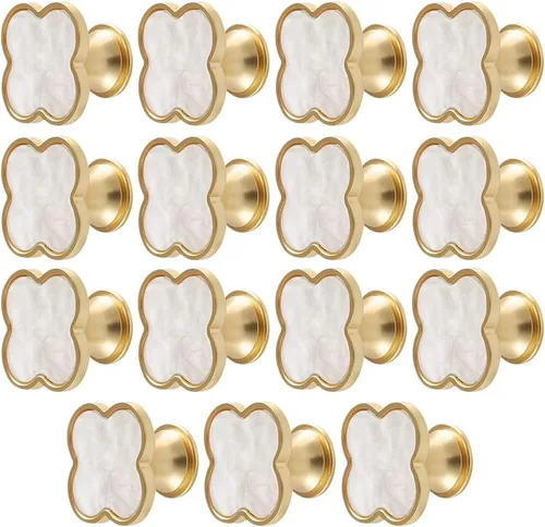15 pomos de trébol, mango de trébol de cuatro hojas, tiradores creativos de cajón de gabinete, pomos dorados para muebles, aparador, armario, baño,