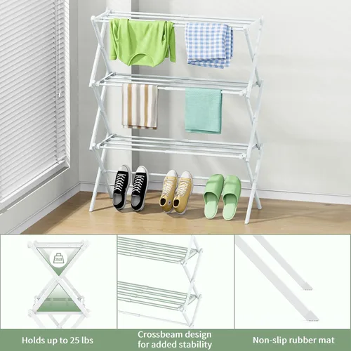 Miniatura 2 de STARLATTA Tendedero plegable para ropa de 3 niveles, para uso en interiores y exteriores, estante de secado de ropa antioxidante, plegable, 28