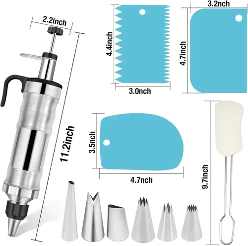 Miniatura 7 de Juego de jeringas para decoración de postres, kit de tuberías de glaseado, herramienta de decoración de pasteles de acero inoxidable, 6 boquillas