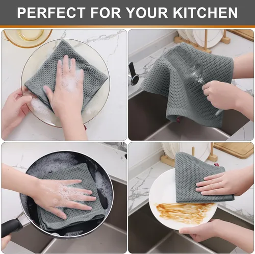 Miniatura 516 de Kitinjoy - Paños de cocina de 100 % algodón, tela de tejido gofrado, paño de limpieza ultrasuave, absorbente y de secado rápido. Beige