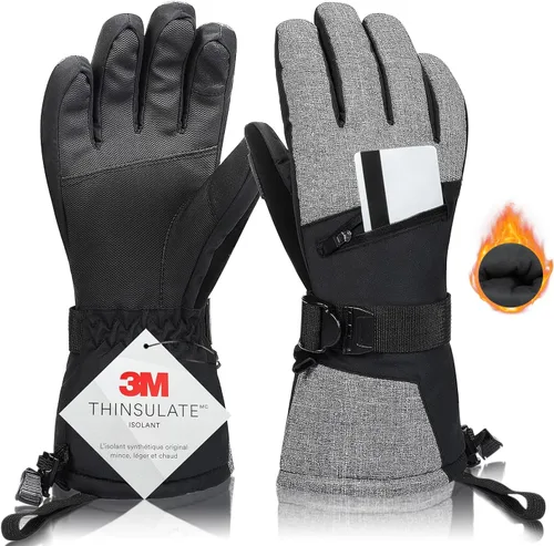 Solaris Guantes de esquí impermeables para hombres y mujeres, guantes de invierno cálidos y acogedores 3M Thinsulate para esquí, snowboard, pala y