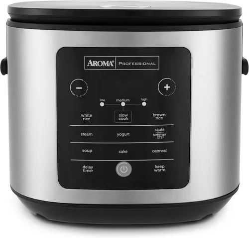 AROMA® Arrocera de cocción lenta de 20 tazas y olla de arroz integral con asas de olla elevables y tapa de almacenamiento de silicona, cerámica