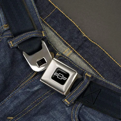 Miniatura 2 de GM Belt, 1965 Chevrolet Bowtie Logo cinturón de seguridad, cinturón de panel negro recuperado
