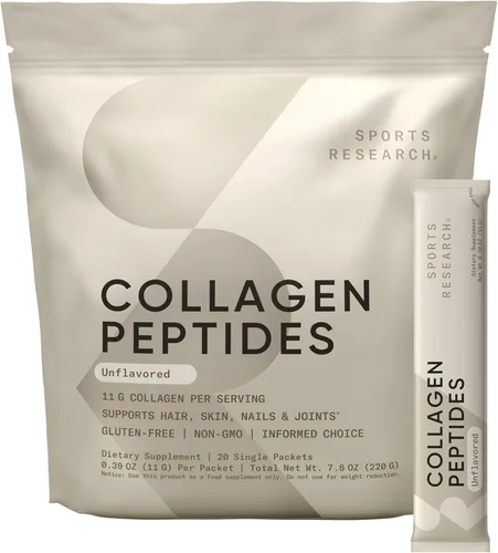 Sports Research - Péptidos de colágeno - Suplemento de proteína de colágeno hidrolizado tipo 1 y 3 en polvo para piel, uñas y articulaciones