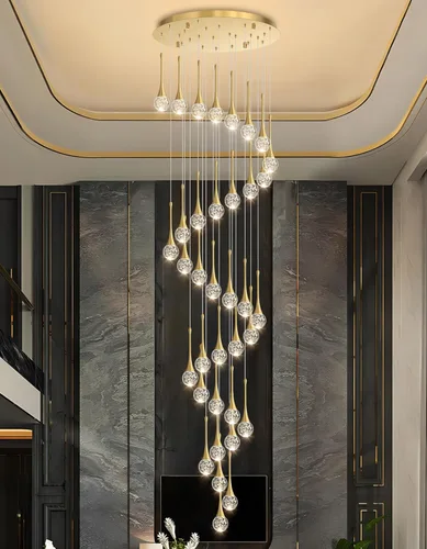 Miniatura 22 de 16 Luces Moderna Lámpara de Techo de Cristal Glam para Techo Alto, Lámpara Colgante LED Regulable para Escalera, Vestíbulo, Entrada, Sala de Estar