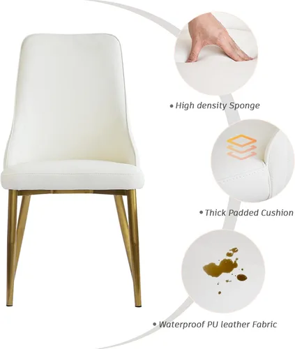 Miniatura 5 de Juego de 6 sillas de comedor tapizadas de 36.6 pulgadas, sillas de comedor modernas con marco de metal dorado y respaldo, silla de comedor de piel