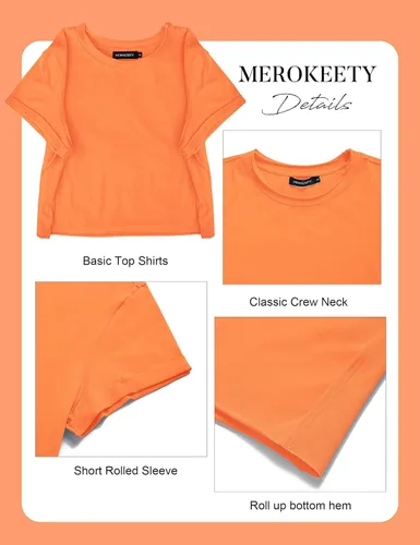 Miniatura 5 de MEROKEETY Camisetas cortas de verano de manga corta con cuello redondo para mujer