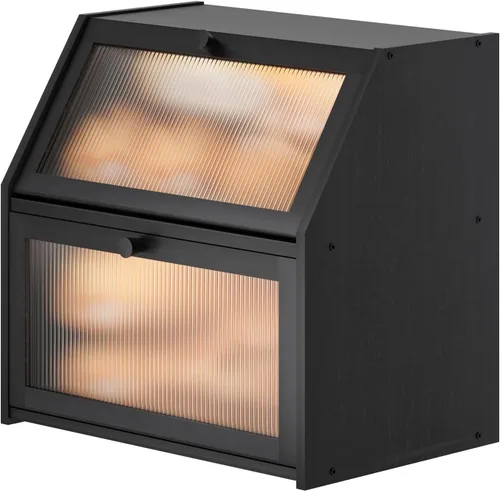 Miniatura 7 de Caja de pan extra grande negra para mostrador de cocina, caja de pan de bambú de doble capa grande, capacidad de almacenamiento de pan de madera