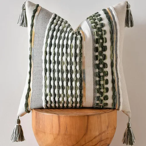 Miniatura 36 de AmHoo - Fundas de almohada de 18 x 18 pulgadas con borlas, fundas de almohada decorativas tejidas con textura de chenilla estilo boho para sofá
