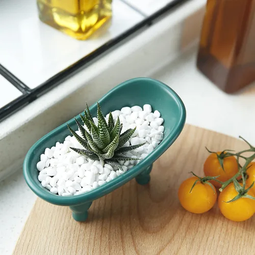 Miniatura 3 de 1 Pieza 14.2 cm de Jabonera de Cerámica Mini con Garra de Cerdo para Bañera, Jabonera Decorativa, Pequeño Macetero, Organizador de Maquillaje, Verde