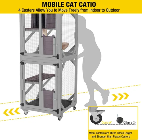 Miniatura 2 de Aivituvin Cat Catio - Casa para gatos al aire libre, recintos grandes movibles en ruedas de ejercicio, jaula para gatitos con caja de descanso