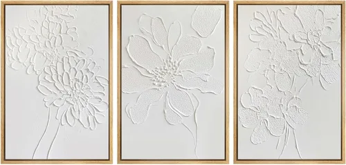 Miniatura 92 de SIGNWIN Lienzo enmarcado para pared, juego de arte de collage de hojas transparentes en blanco y negro, ilustraciones de naturaleza silvestre, arte