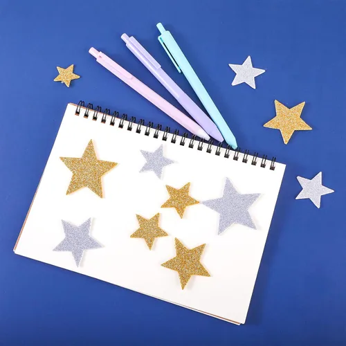 Miniatura 8 de Ouligay 200 calcomanías de estrella de espuma con purpurina dorada y plateada, calcomanías de espuma brillantes autoadhesivas para niños