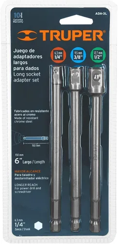 Miniatura 3 de Juego de adaptadores de dados largos, 1/4,3/8 y 1/2 ', 3 piezas