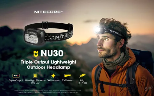 Miniatura 4 de Nitecore NU30 Linterna frontal LED recargable de 500 lúmenes con haces blancos y rojos