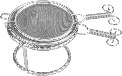 Miniatura 7 de 2 coladores de té, (colador de té pequeño, colador grande) con un soporte, colador de malla fina de acero inoxidable (dorado)