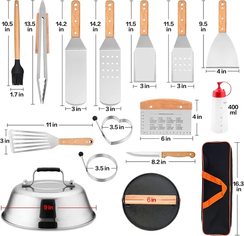 Miniatura 2 de HaSteeL - Juego de 20 accesorios para parrilla, juego de espátulas de metal resistente, herramientas Teppanyaki de acero inoxidable para parte