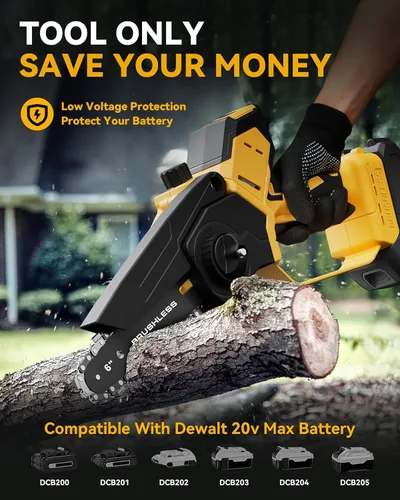Miniatura 3 de Mini motosierra inalámbrica para batería Dewalt de 20 V máximo, 8 pulgadas y 6 pulgadas, motosierra 2 en 1 con motor sin escobillas y engrasador