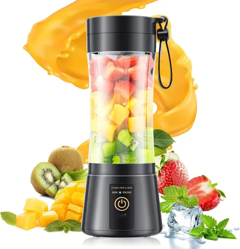 Portable Blender for Smoothies & Shakes - Cordless Blender with 380Ml Traveling Cup, 6 Stainless Steel Blades, BAP Free, Easily Making Fresh Juice