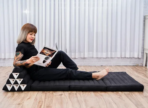 Miniatura 26 de Leewadee - Cojín Tailandés plegable para el suelo con respaldo para TV, sala de estar, colchón para exterior, 65.7 x 20.9 x 11.8 pulgadas, Kapok