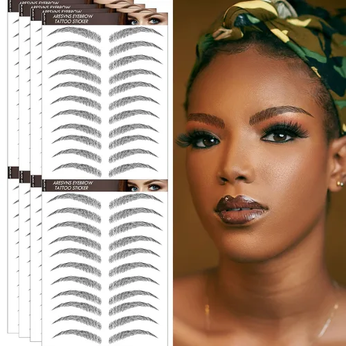 Miniatura 10 de Aresvns Cejas falsas realistas, 99 pares, 12 formas, transferencia de cejas impermeables 4D para mujeres y adolescentes, perfectas para regalos