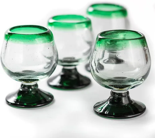 Miniatura 17 de Auténticos vasos de chupito soplados a mano de tequila mexicano - Juego de 4-2 onzas - Mini snifters de vidrio - Base pesada - Coñac (Confeti)