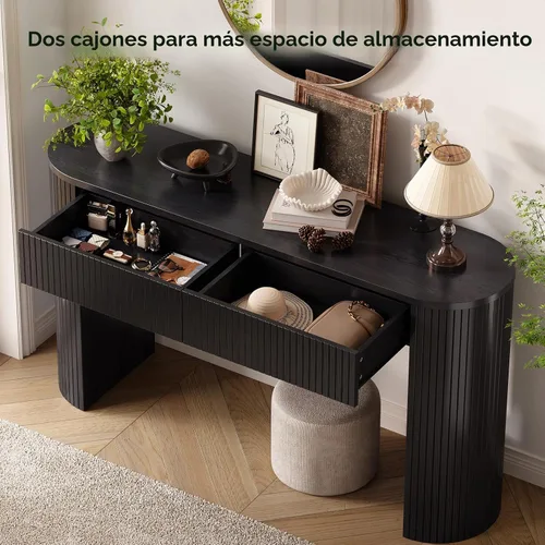 Miniatura 3 de Mesa consola de 55 pulgadas con 2 cajones, mesas de entrada acanaladas con almacenamiento, mesa de sofá detrás del sofá, mesas de pasillo, mesa