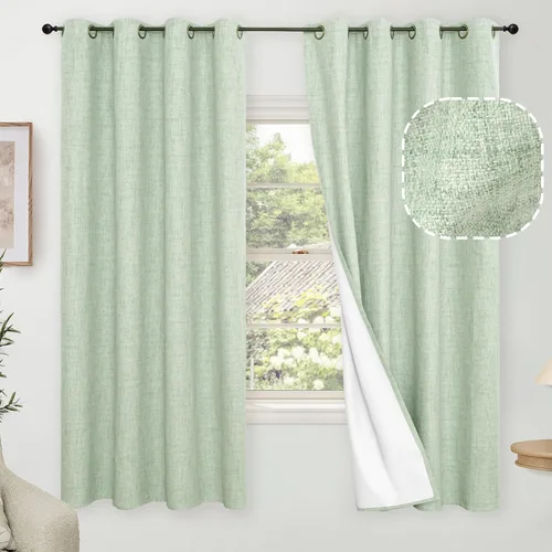 Miniatura 89 de Cortinas Opacas de Lino Azul Bebé para Guardería de 40 Pulgadas de Largo, 2 Paneles, Cortinas Cortas con Aislamiento Térmico Boho de Bloqueo Total