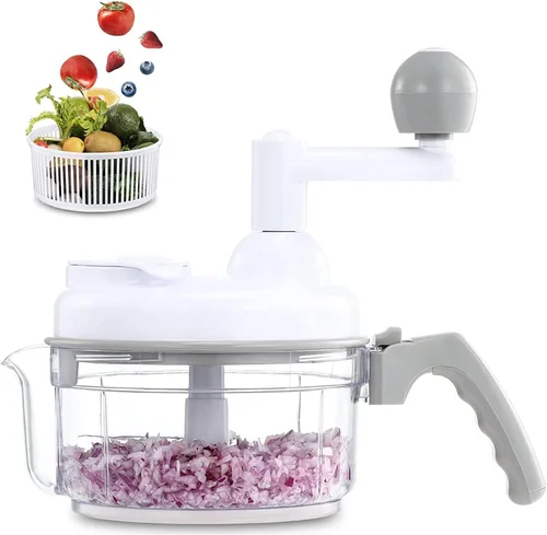 Geedel Picador de Alimentos de Mano, Procesador de Alimentos Manual Rápido para Verduras, Fácil de Limpiar, Picador y Mezclador de Alimentos, Blanco