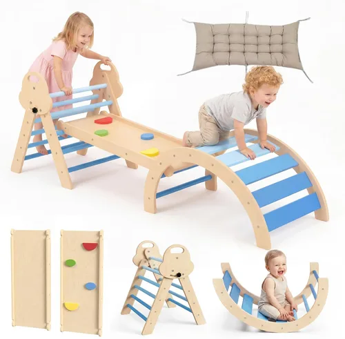 bbgroundgrm Juego de escalada de madera 8 en 1 para niños pequeños con cojín, escalador Montessori plegable para interiores con arco, rampa y