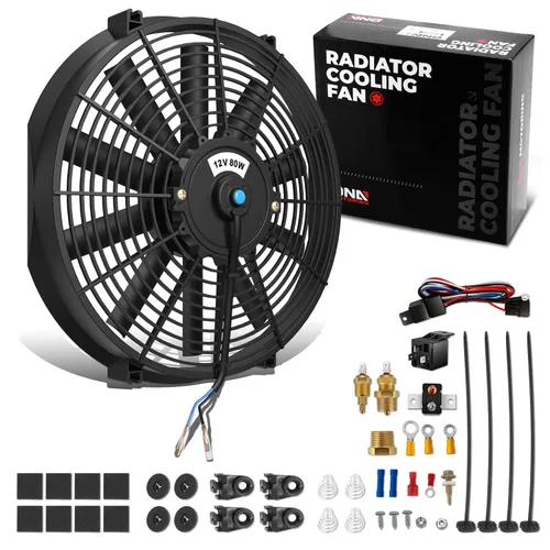 Miniatura 42 de DNA Motoring Ventilador de radiador delgado de refrigeración eléctrica de alto rendimiento de 12 pulgadas con kit de montaje, rojo, 2 piezas