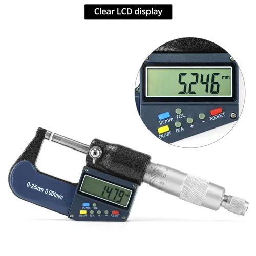 Miniatura 3 de QWORK Micrómetro exterior digital con punta de carburo, rango de medición de 0-1 pulgada / 0.000-0.984 in, alta precisión ± 0.000 in, pantalla LCD