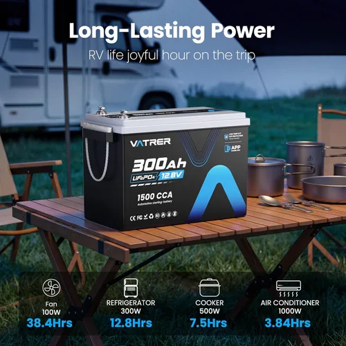 Miniatura 9 de Batería LiFePO4 de litio de 12 V 300 Ah con monitoreo de aplicación, batería de arranque recargable BMS de 200 A, protección de temperatura